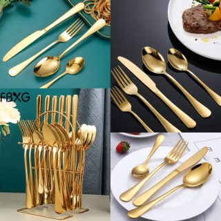 24pc gold cutlery set