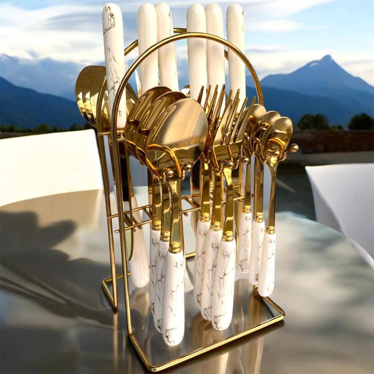 24pc Marble Gold Cutlery set - Image 2