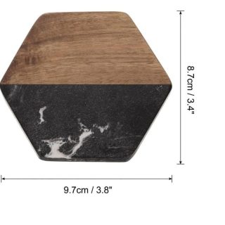 6 in 1 Hexagon white marble and wood Coasters available