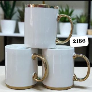 Ceramic mug white with gold rim set of 6pcs