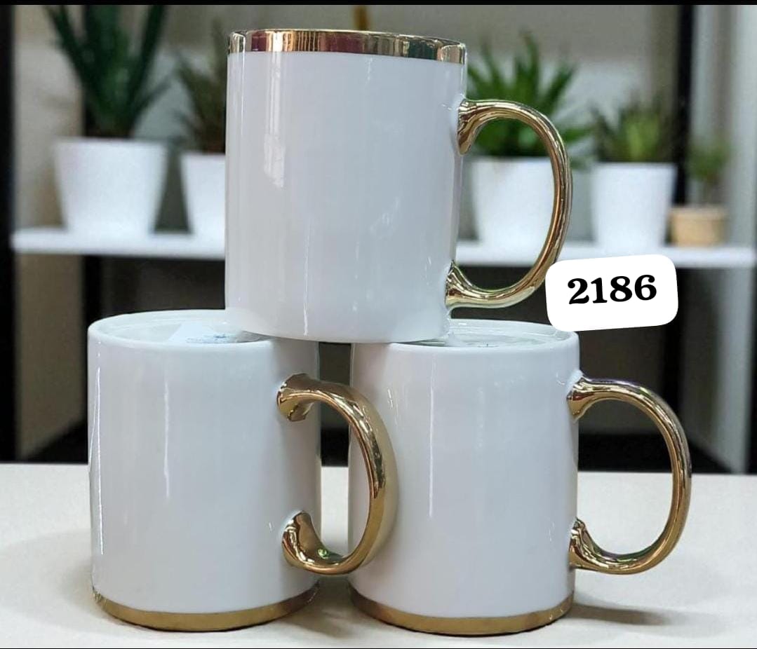 Ceramic mug white with gold rim set of 6pcs