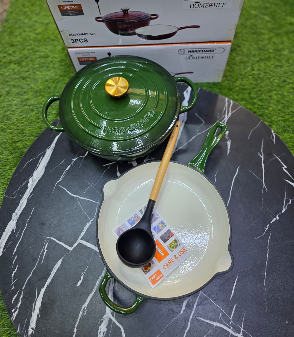 3 pcs Set Enamel Cast iron cooking pots - Image 2
