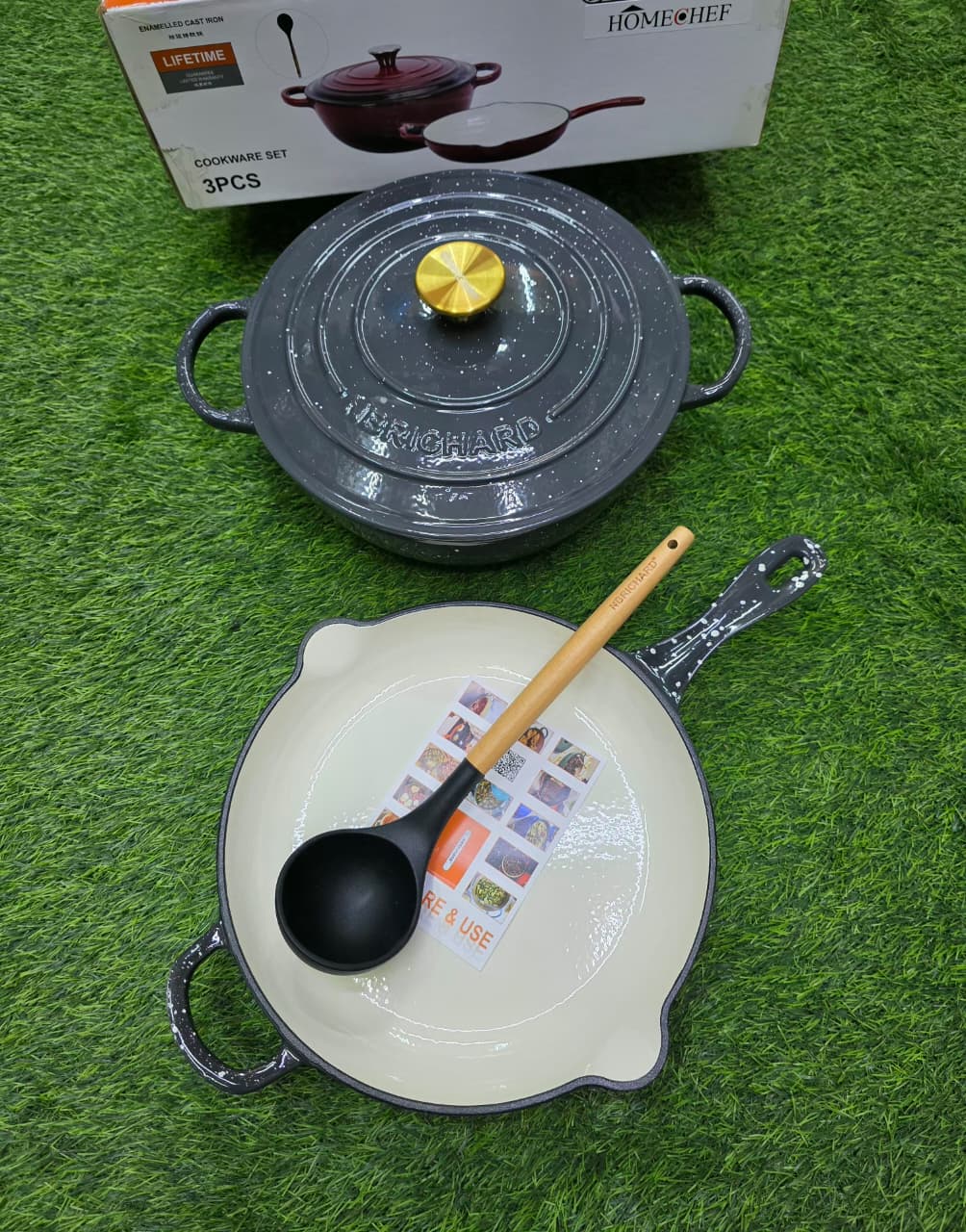3 pcs Set Enamel Cast iron cooking pots - Image 9