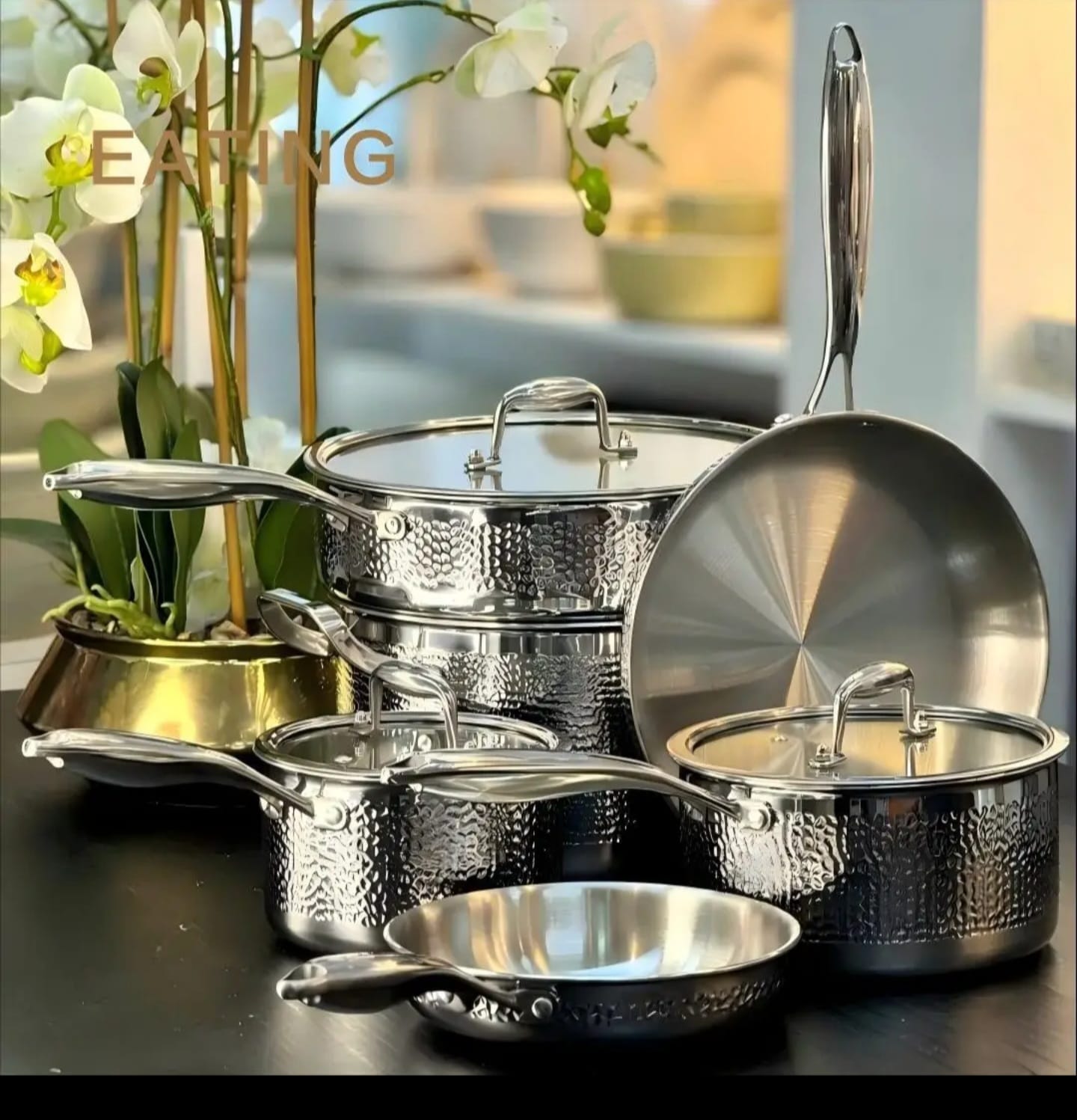 10 PCS SET.Premium High quality Tripply S/S Stainless steel cookware set with Hammered Patterned design