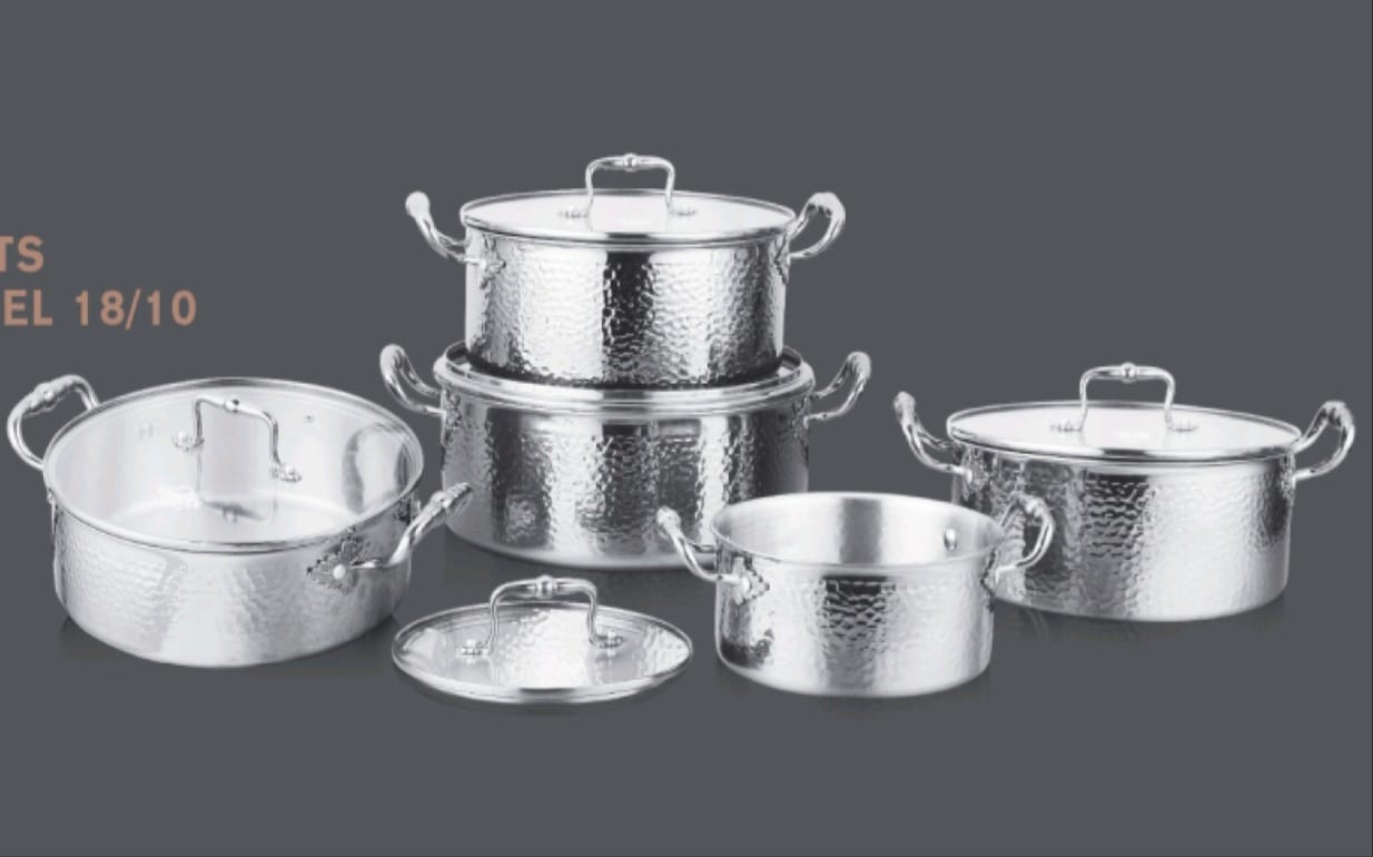 UAKEEN GERMANY 🇩🇪 (VK 58 ) 10PCS SET. Premium High quality Tripply S/S Stainless steel cookware set with Hammered Patterned design