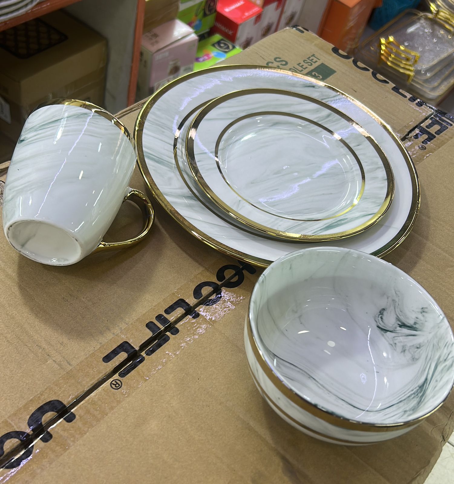 24pc Marble Gold Dinnerset