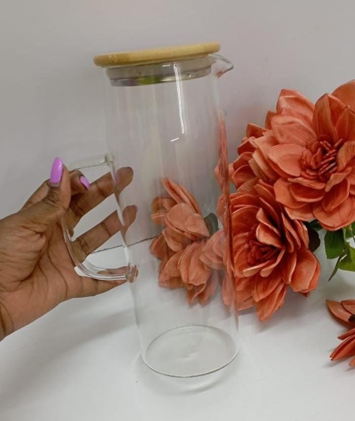 Heat resistant glass jug with an Airtight bamboo lid 1.2ltrs - Image 2