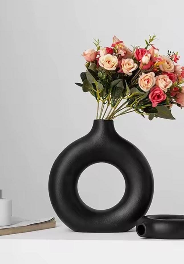 Doughnut-shape flower vase black - Image 2